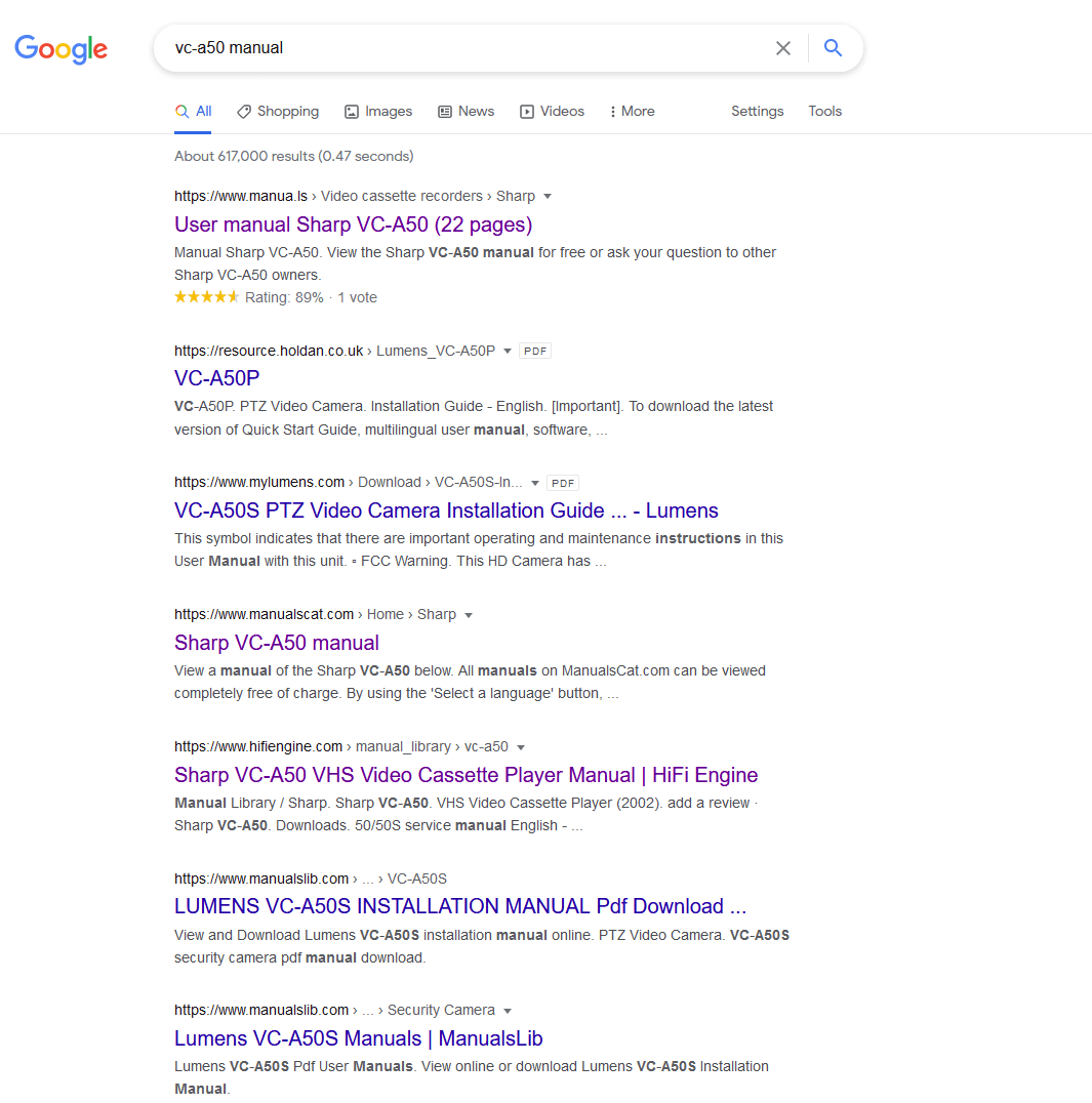 Search Engine Results For VCR Manual