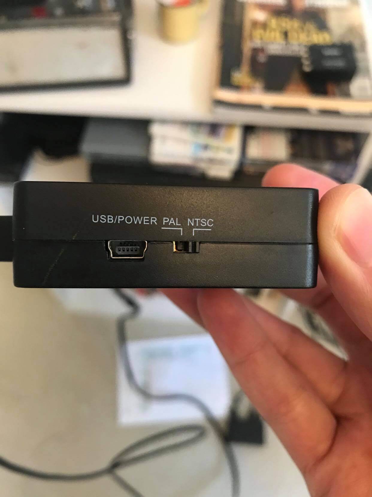 Mini USB Port On The Side Of An HDMI to RCA Converter Box
